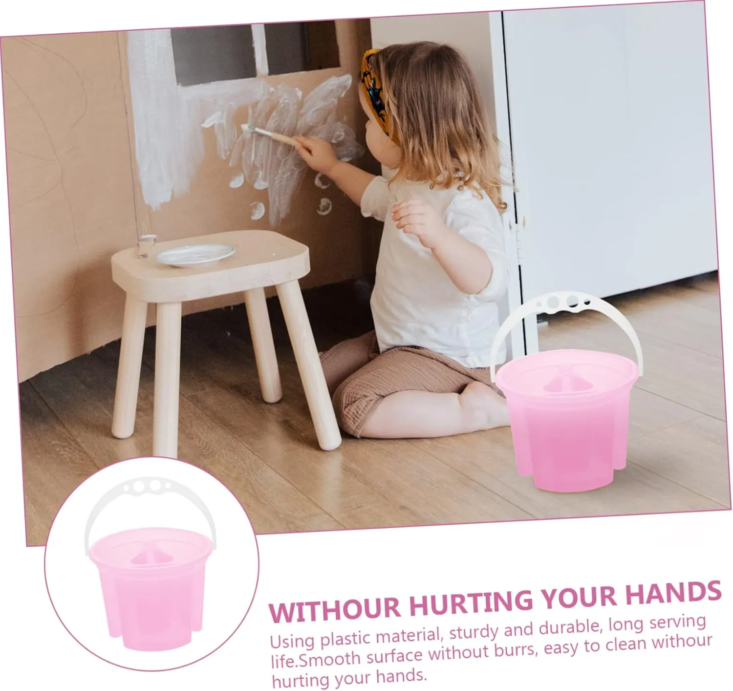 2pcs Pencil Bucket Braces Cleaner Brush Basin Porte Water Bottle Cleaning Tool Paint Brush Washer Brush Washing Tools Water Bucket with Handle Artist Conjoined Plastic Flusher Pink
