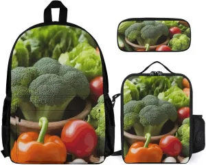 3-in-1 Backpack Combo Set, Nutritious Vegetables Print Backpack And Lunch-bag Backpack with Lunch Bag 3 Piece Set Backpack Lunch Bag Combo