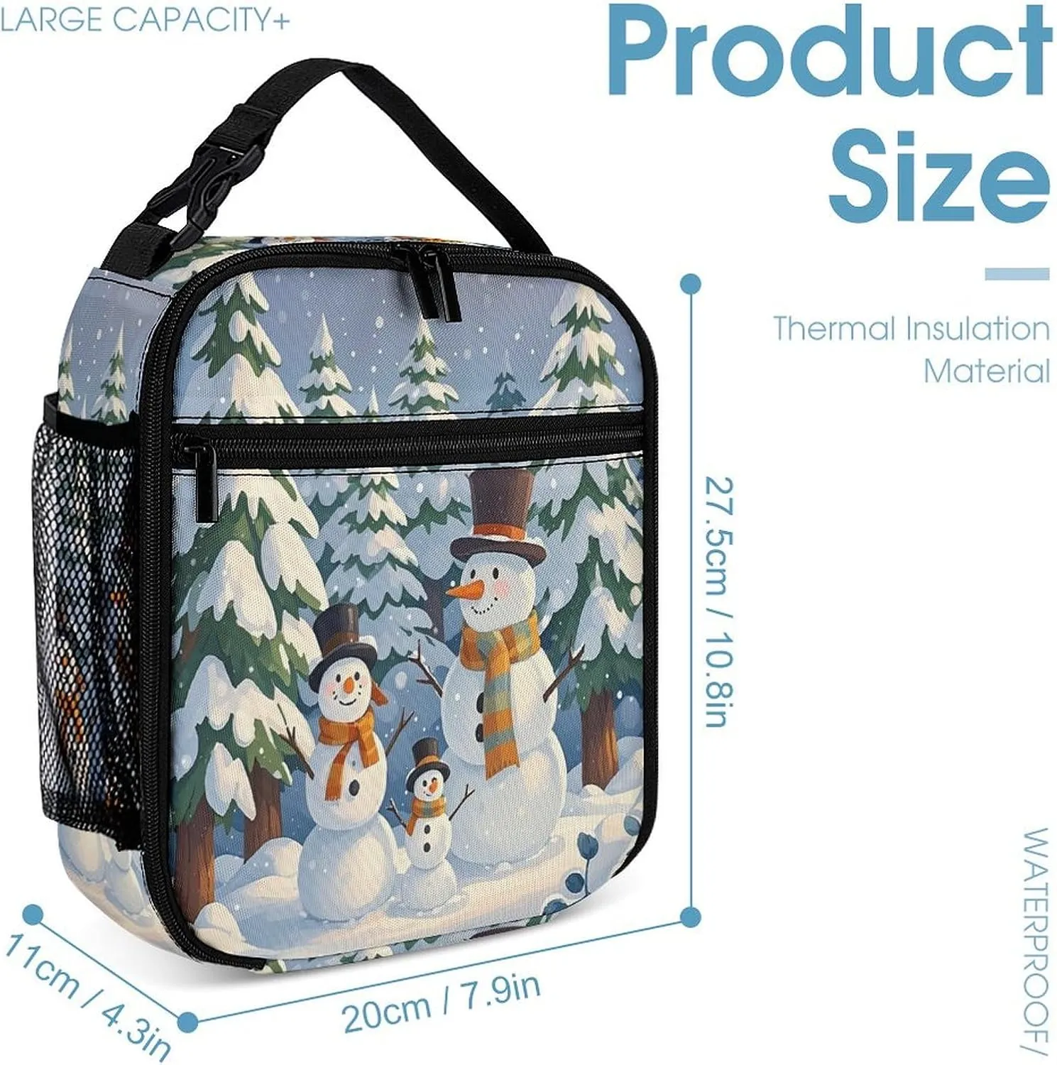 3-in-1 Backpack Lunch Bag Pencil Case Set, Love Snowman Art Print Adjustable Shoulder Straps,Spacious Storage – Perfect for Work & Travel