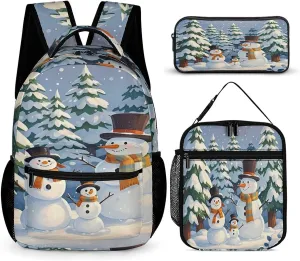 3-in-1 Backpack Lunch Bag Pencil Case Set, Love Snowman Art Print Adjustable Shoulder Straps,Spacious Storage – Perfect for Work & Travel