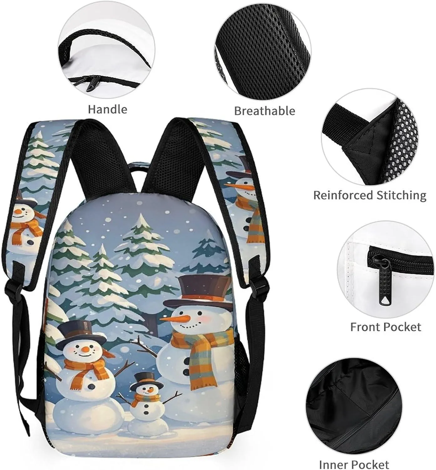 3-in-1 Backpack Lunch Bag Pencil Case Set, Love Snowman Art Print Adjustable Shoulder Straps,Spacious Storage – Perfect for Work & Travel