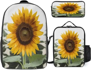 3 in 1 Backpack Set Bloom Sunflower Print Casual Backpack Set Small Cosmetic Bag Travel Daypack Crossbody Lunch Bag Coin Purse Set