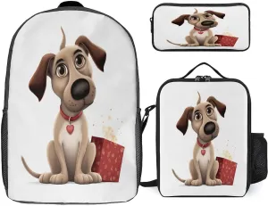 3 in 1 Backpack Set Dog Print Casual Backpack Set Small Cosmetic Bag Travel Daypack Crossbody Lunch Bag Coin Purse Set
