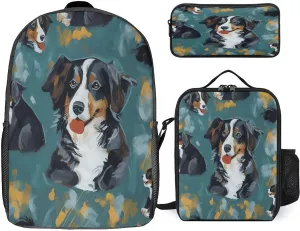 3 in 1 Backpack Set Dog Print Casual Backpack Set Small Cosmetic Bag Travel Daypack Crossbody Lunch Bag Coin Purse Set