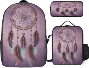 3 in 1 Backpack Set Dream Catcher Print Casual Backpack Set Small Cosmetic Bag Travel Daypack Crossbody Lunch Bag Coin Purse Set