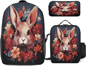 3 in 1 Backpack Set Easter Bunny Print Casual Backpack Set Small Cosmetic Bag Travel Daypack Crossbody Lunch Bag Coin Purse Set