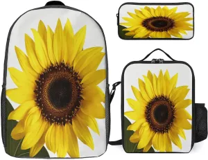 3 in 1 Backpack Set Flower Sunflower Print Casual Backpack Set Small Cosmetic Bag Travel Daypack Crossbody Lunch Bag Coin Purse Set