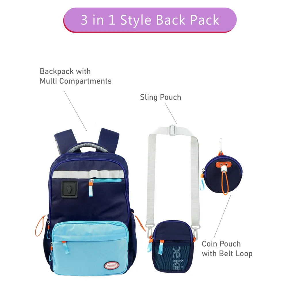 3 in one Blue Shaded School Backpack for Older Kids & Adults