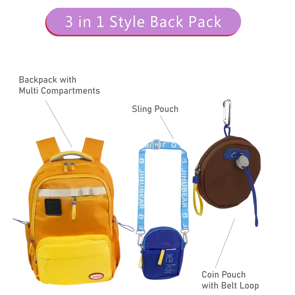 3 in one Orange Shaded School Backpack for Older Kids & Adults