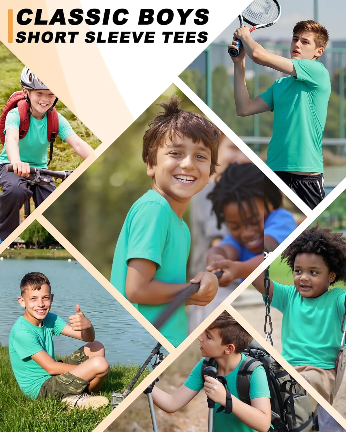 3 Pack Boys Shirts Athletic Dry Fit Kids Youth Short Sleeve Sports Active Performance T-Shirts Moisture Wicking Quick Dry