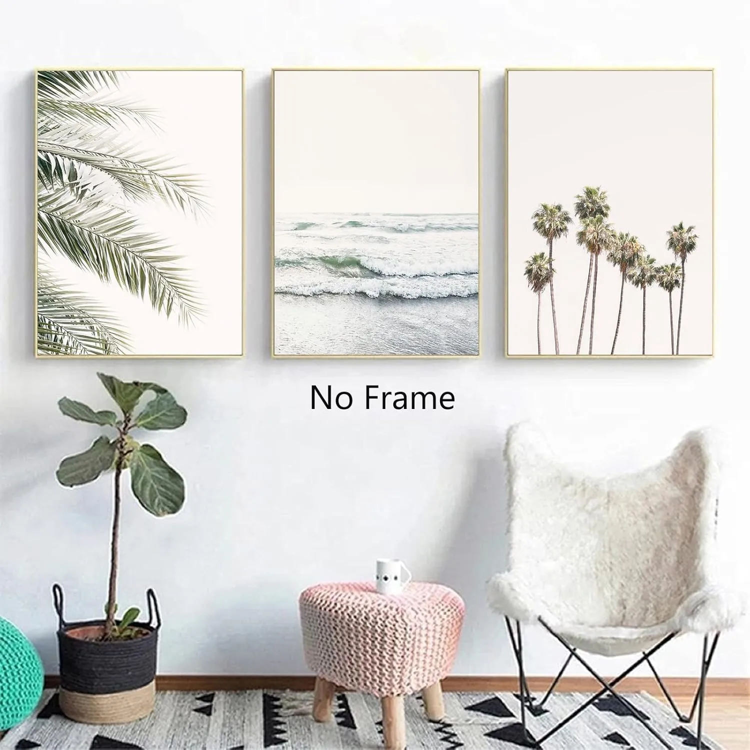 3 Pcs Pastel Beach Landscape Canvas Picture Palm Tree Canvas Art Boho Beach Print Wall Palm Tree Canvas Painting Boho Landscape Poster Prints for Room Decor 16x24Inchx3pcs Frameless Poster