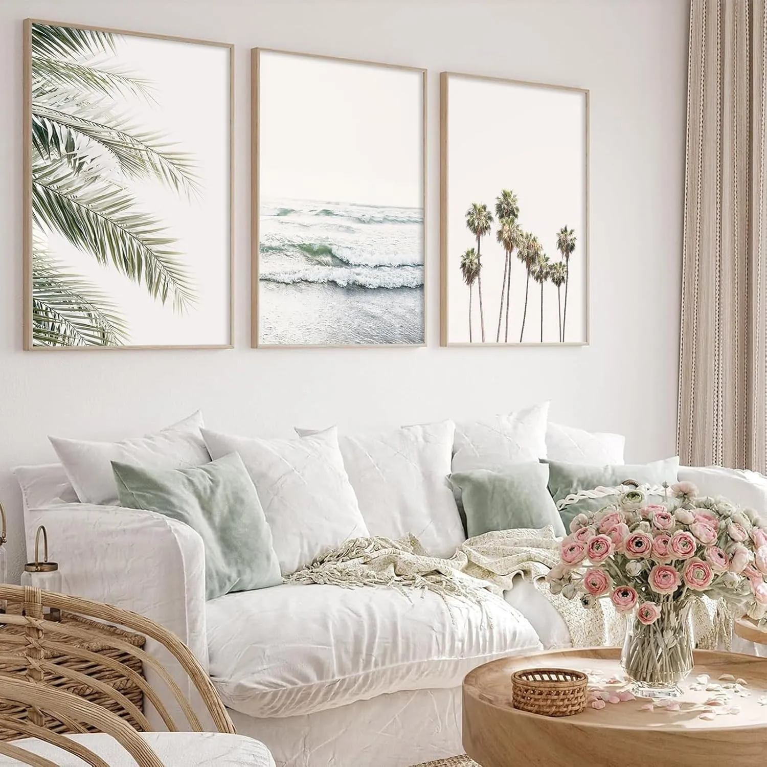 3 Pcs Pastel Beach Landscape Canvas Picture Palm Tree Canvas Art Boho Beach Print Wall Palm Tree Canvas Painting Boho Landscape Poster Prints for Room Decor 16x24Inchx3pcs Frameless Poster