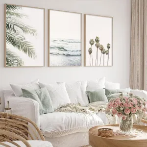 3 Pcs Pastel Beach Landscape Canvas Picture Palm Tree Canvas Art Boho Beach Print Wall Palm Tree Canvas Painting Boho Landscape Poster Prints for Room Decor 16x24Inchx3pcs Frameless Poster