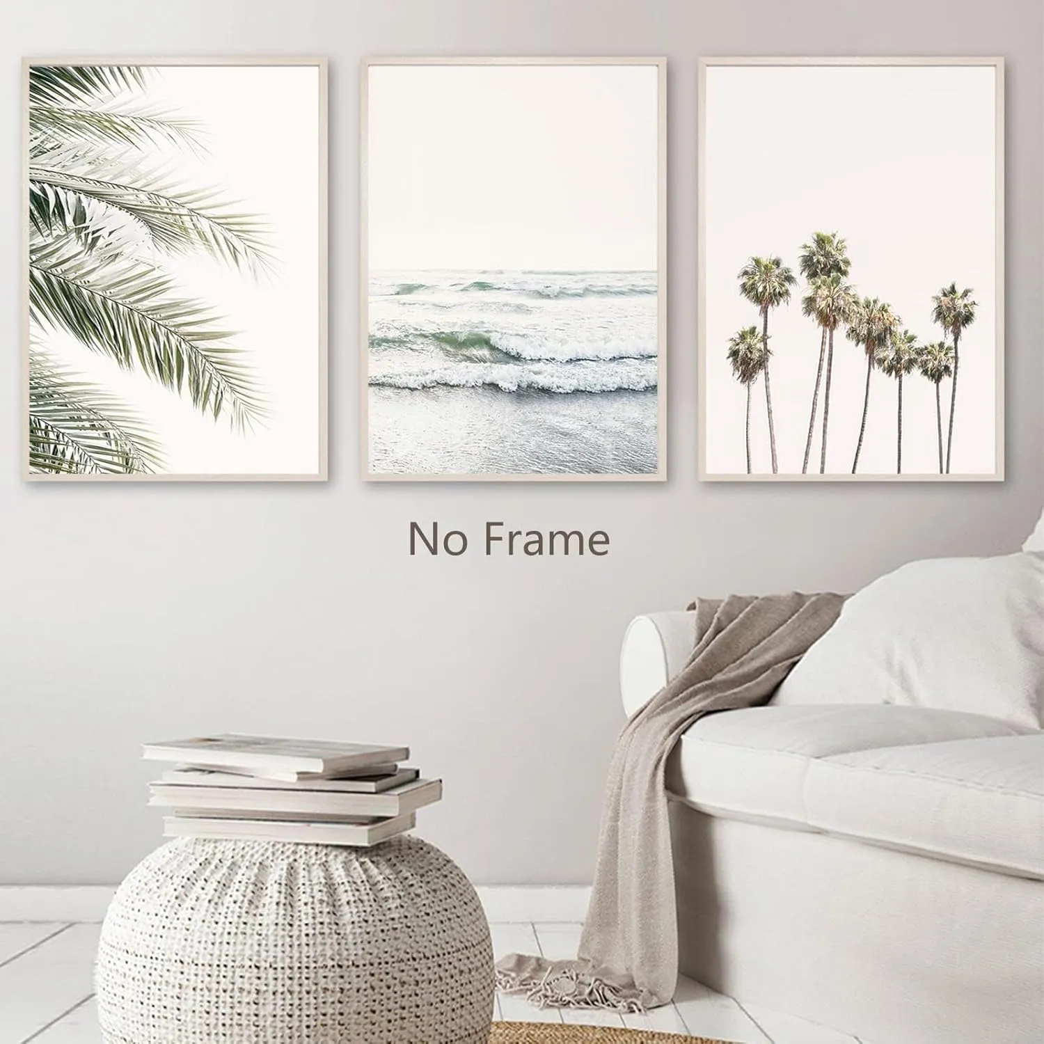 3 Pcs Pastel Beach Landscape Canvas Picture Palm Tree Canvas Art Boho Beach Print Wall Palm Tree Canvas Painting Boho Landscape Poster Prints for Room Decor 16x24Inchx3pcs Frameless Poster