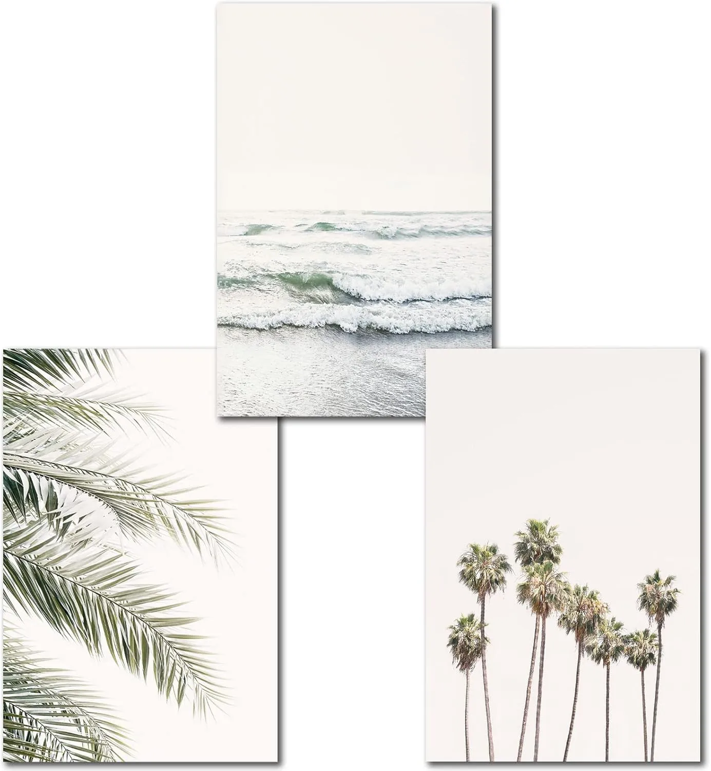 3 Pcs Pastel Beach Landscape Canvas Picture Palm Tree Canvas Art Boho Beach Print Wall Palm Tree Canvas Painting Boho Landscape Poster Prints for Room Decor 16x24Inchx3pcs Frameless Poster