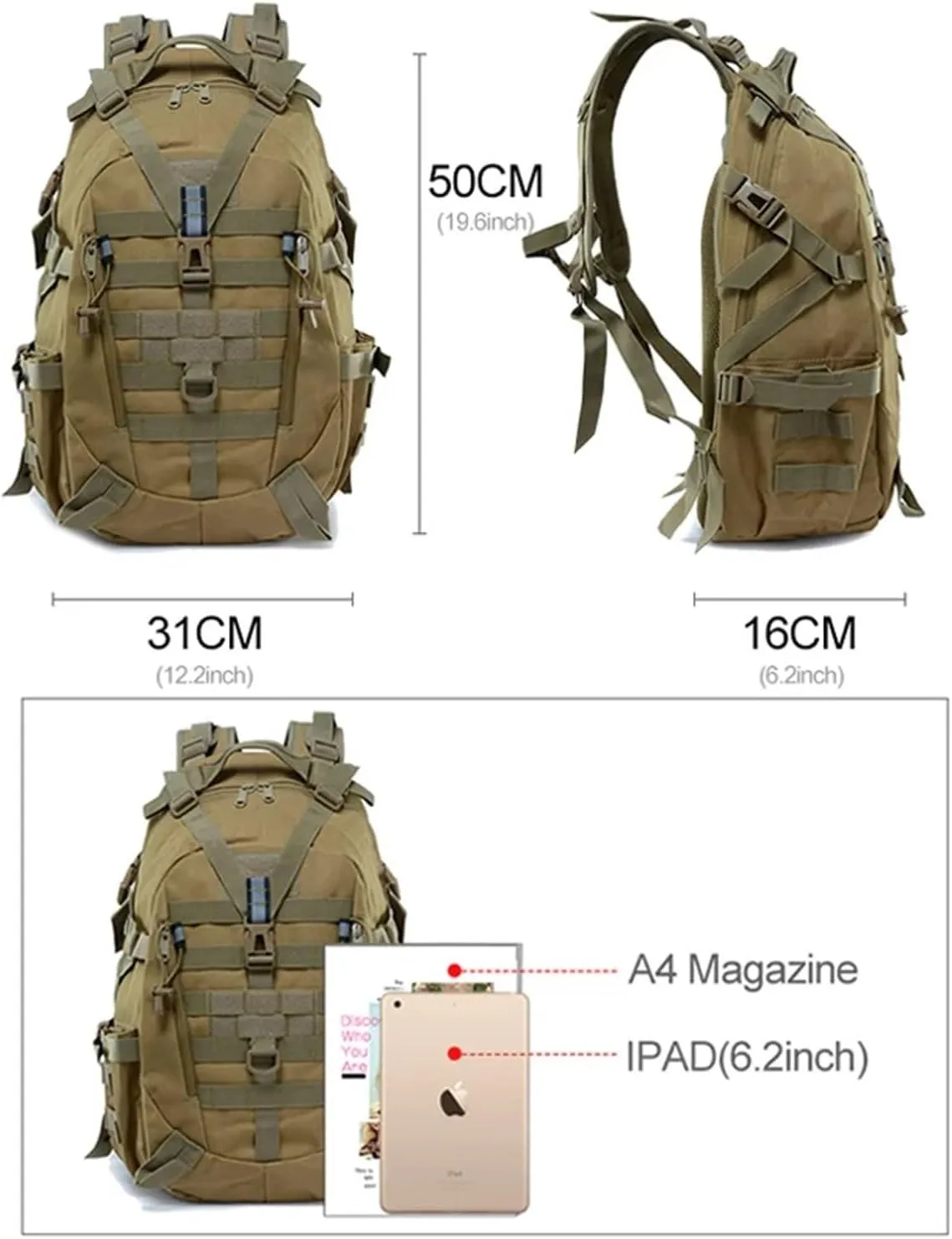 30-40L Camping Backpack Men's Travel Bags Climbing Rucksack Hiking Outdoor Reflective Shoulder Fishing Bag(Style1)