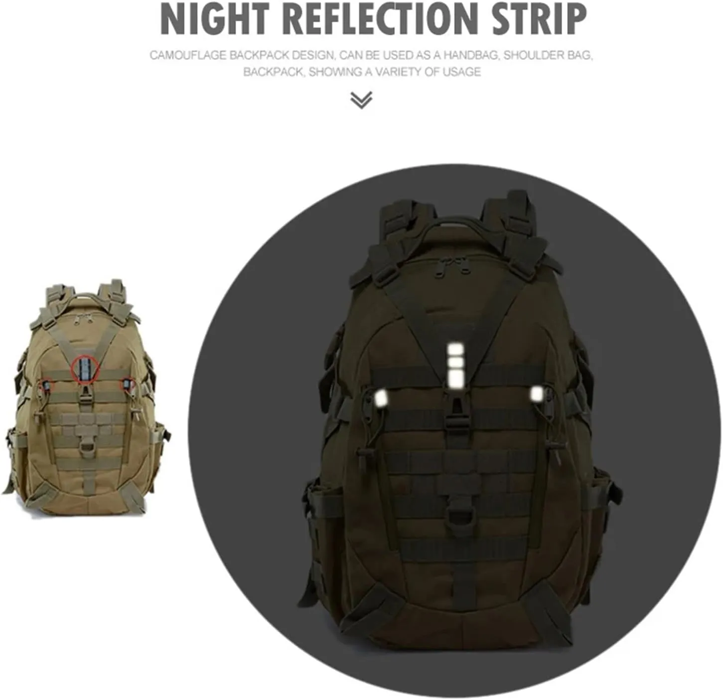 30-40L Camping Backpack Men's Travel Bags Climbing Rucksack Hiking Outdoor Reflective Shoulder Fishing Bag(Style1)