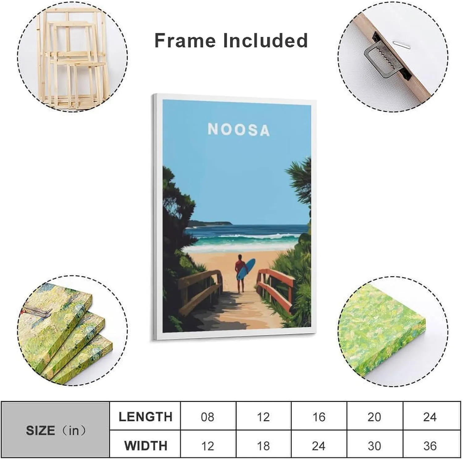 321ARTS Noosa Travel Print Canvas Wall Art Poster Picture Home Room Decor Mural 24x36inch(60x90cm)