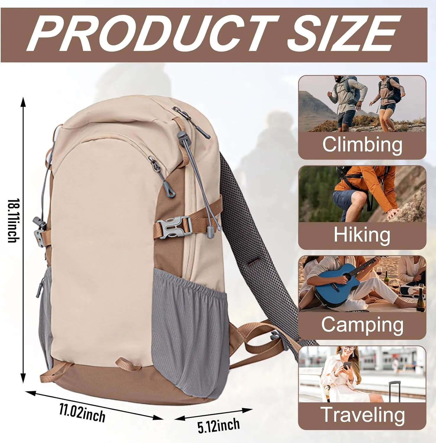 36-55L Large Capacity Hiking Backpack Waterproof Travel Bag Ergonomic Design Multi Functional Computer Bag for Camping,Travel (brown)