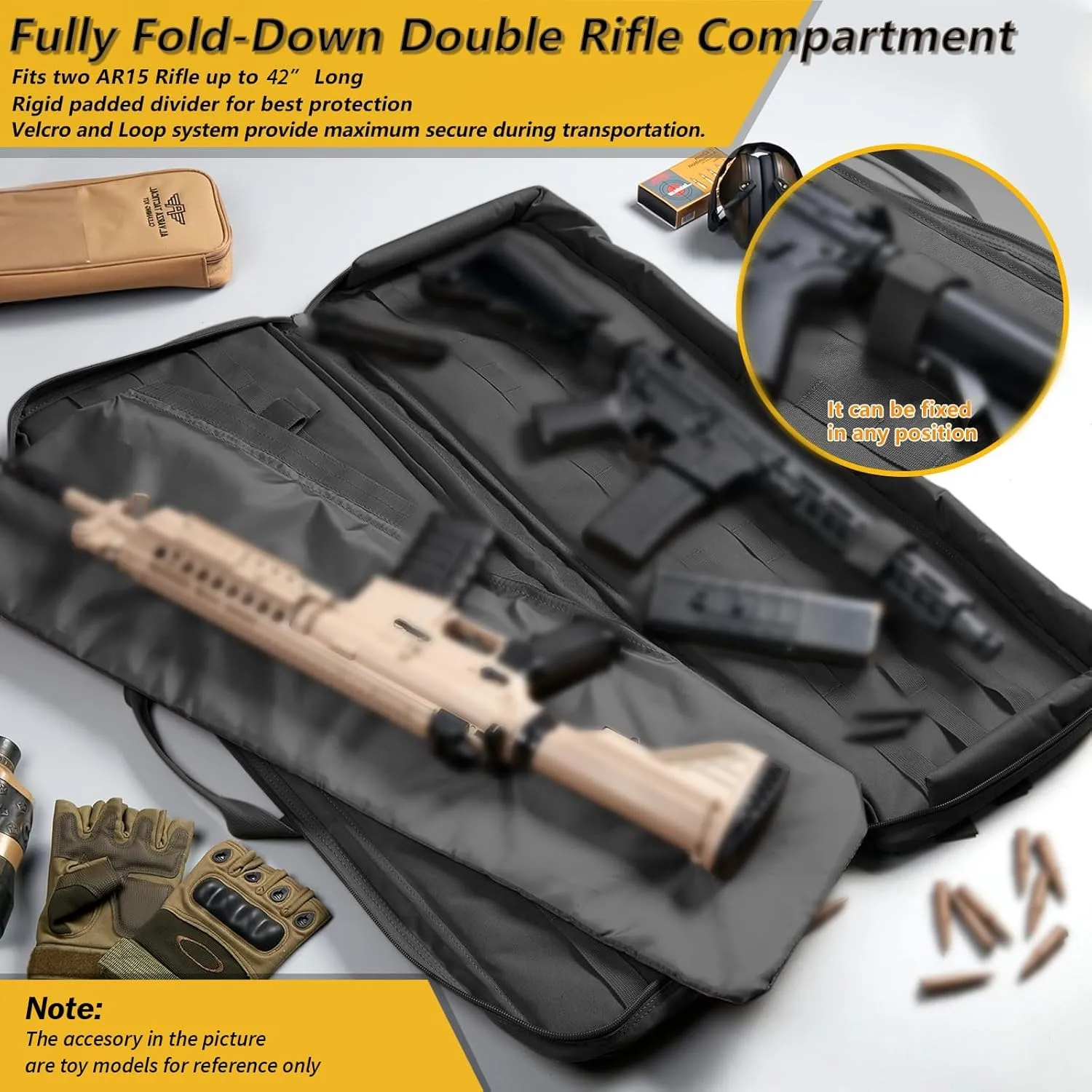 36" 42" 48" Double Long Gun Bag Nylon 1000D Soft Case Backpack Rifle Shotgun Pistol Transportation for Hunting Shooting Range, Firearm Transportation with Lockable Zipper and Molle System