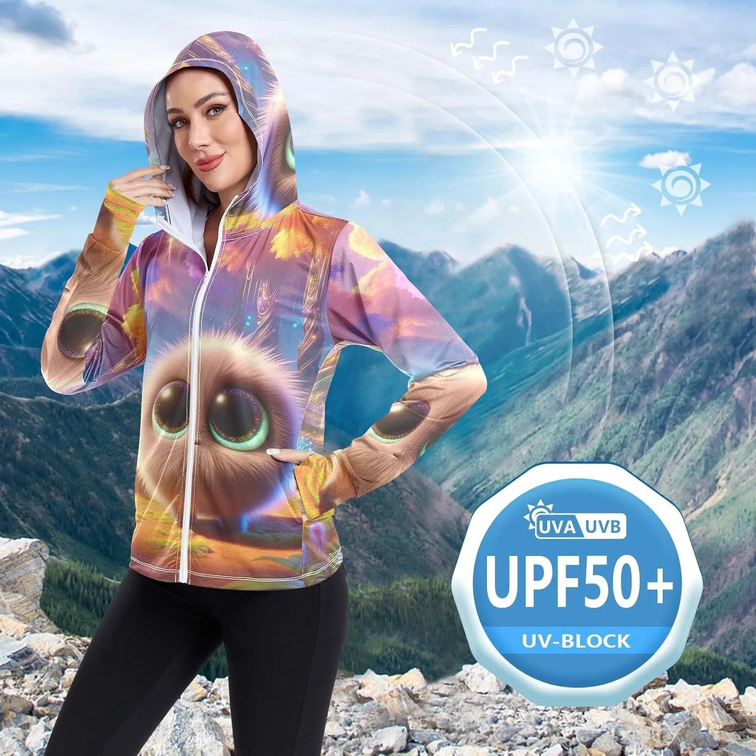 3d Animation Small Round Creature Sun Jacket Upf 50 , Long Sleeve Zip up Hiking Jacket