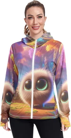 3d Animation Small Round Creature Sun Jacket Upf 50 , Long Sleeve Zip up Hiking Jacket