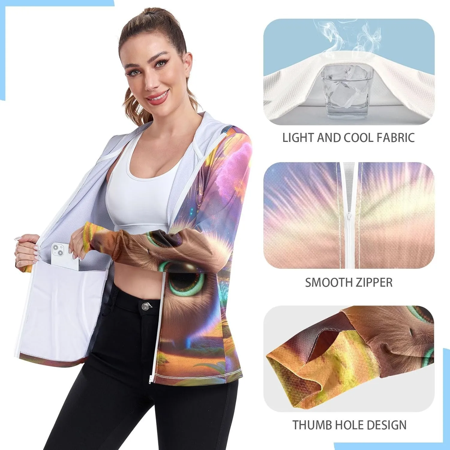 3d Animation Small Round Creature Sun Jacket Upf 50 , Long Sleeve Zip up Hiking Jacket