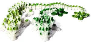 3D Printed Cherry Blossom Crystal Dragon Set, Articulated Movable Dragon Model Decorative Fantasy Toy for Display and Gift（5.7Inch 12Inch） (Luminous Green)