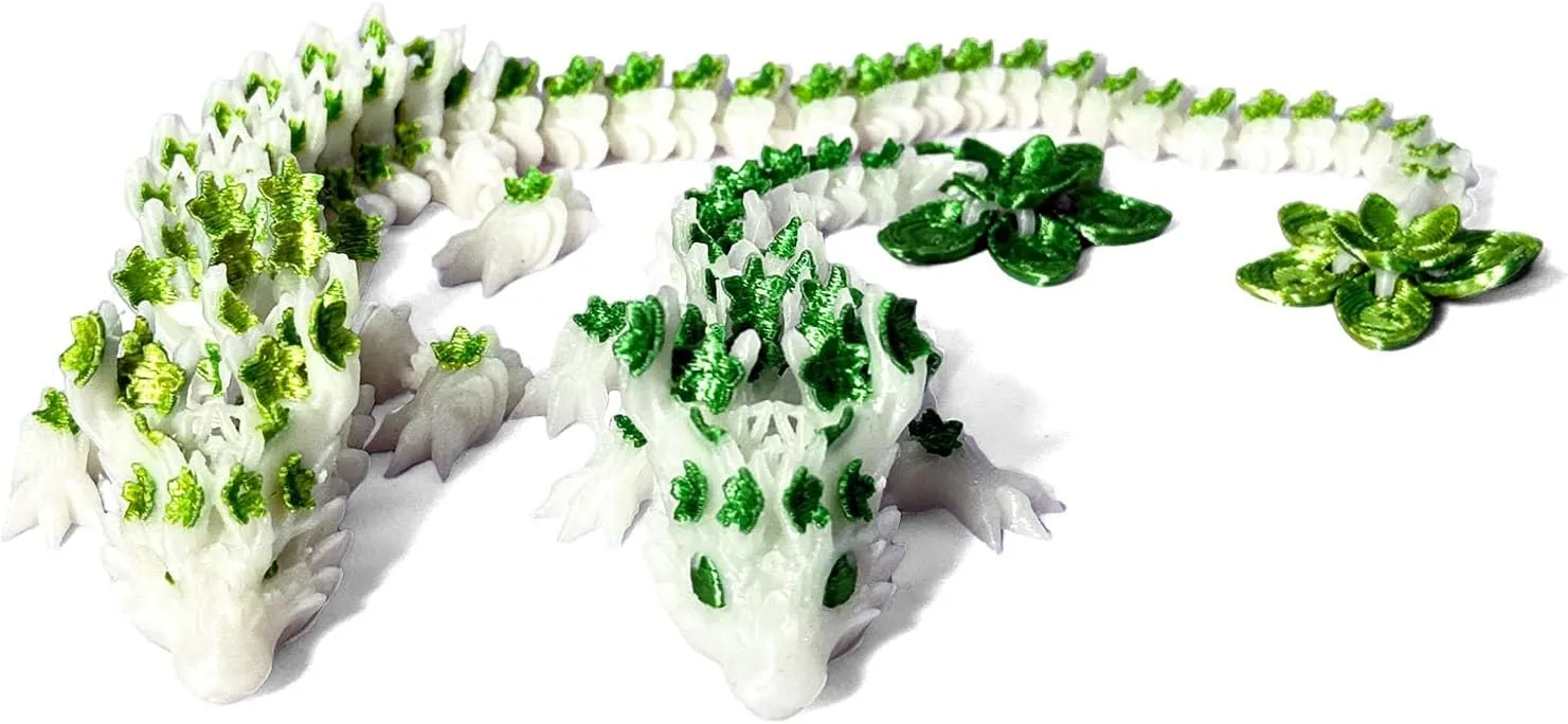 3D Printed Cherry Blossom Crystal Dragon Set, Articulated Movable Dragon Model Decorative Fantasy Toy for Display and Gift（5.7Inch 12Inch） (Luminous Green)