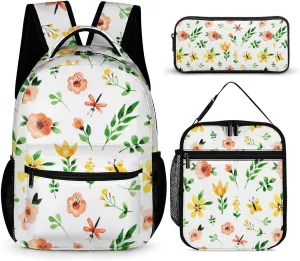 3PCS Backpack with Lunch Box & Pen Case, 16.2 Inch Ergonomic Straps Backpack, Cute College Backpack for Traveling Daypack
