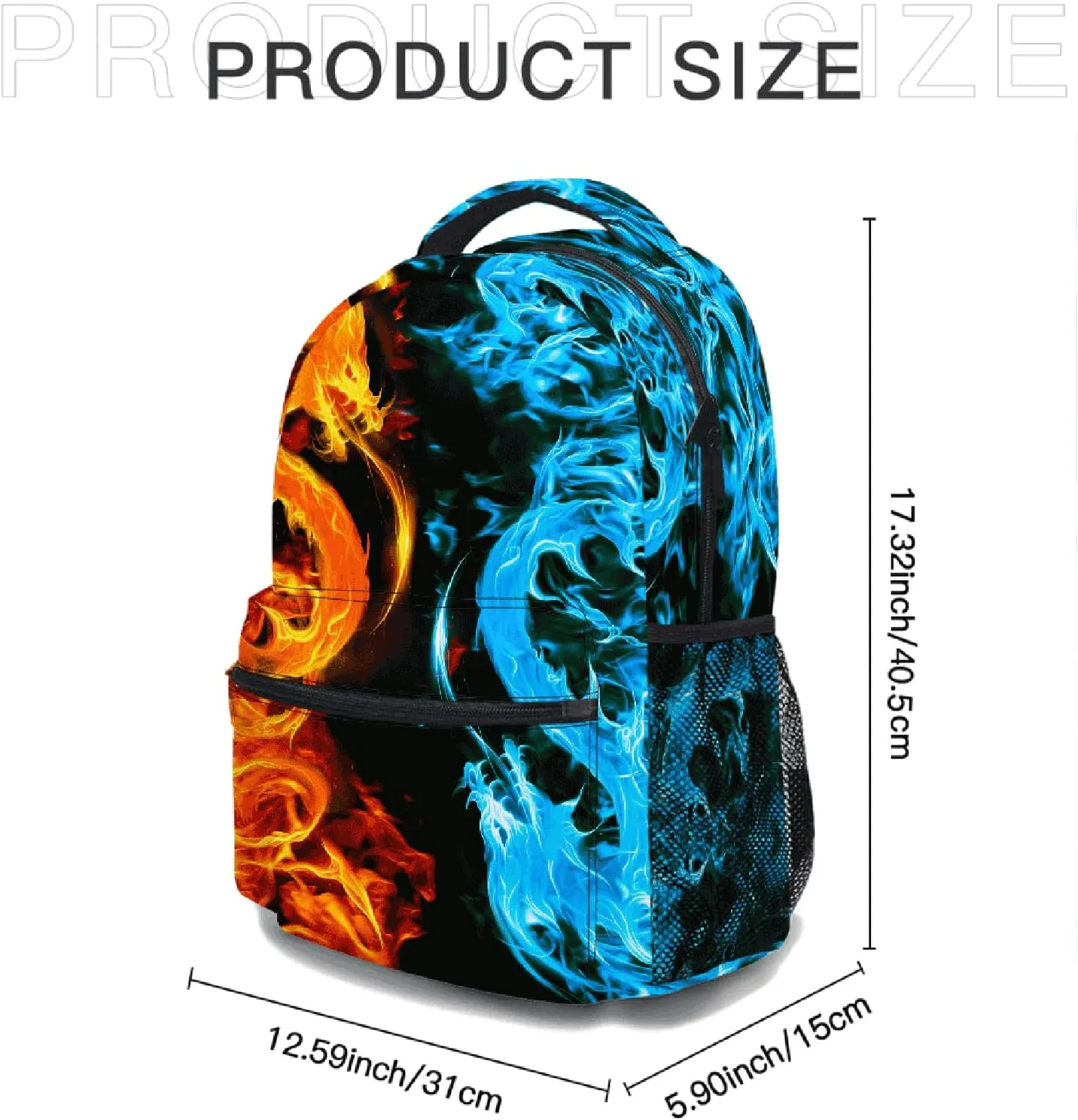 3pcs Bright Ice & Fire Football Backpack Set, Multi-functional Laptop Bag 17in Water Resistant Travel Daypack, Large Capacity Double Shoulder Backpack With Lunch Bag (Bright Ice & Fire Football）