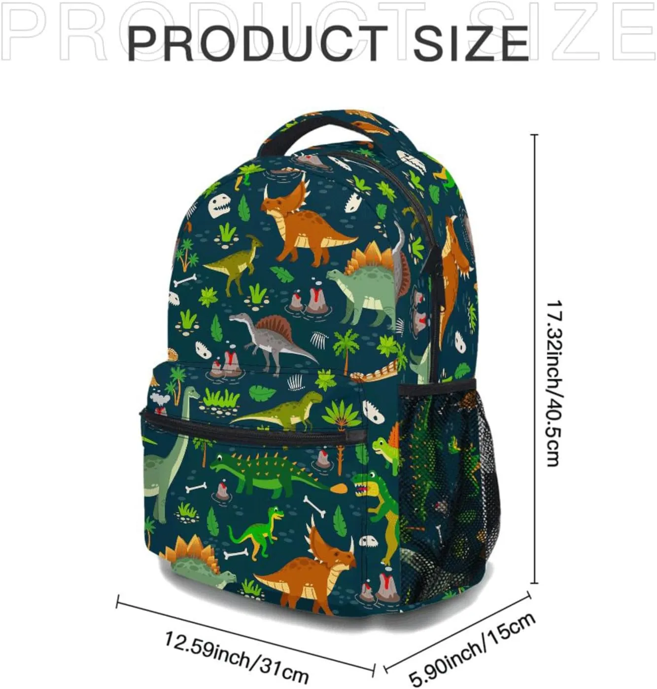 3pcs Cartoon Dinosaur Backpack Set, Multi-functional Laptop Bag 17in Water Resistant Travel Daypack, Large Capacity Double Shoulder Backpack With Lunch Bag (Cartoon Dinosaur