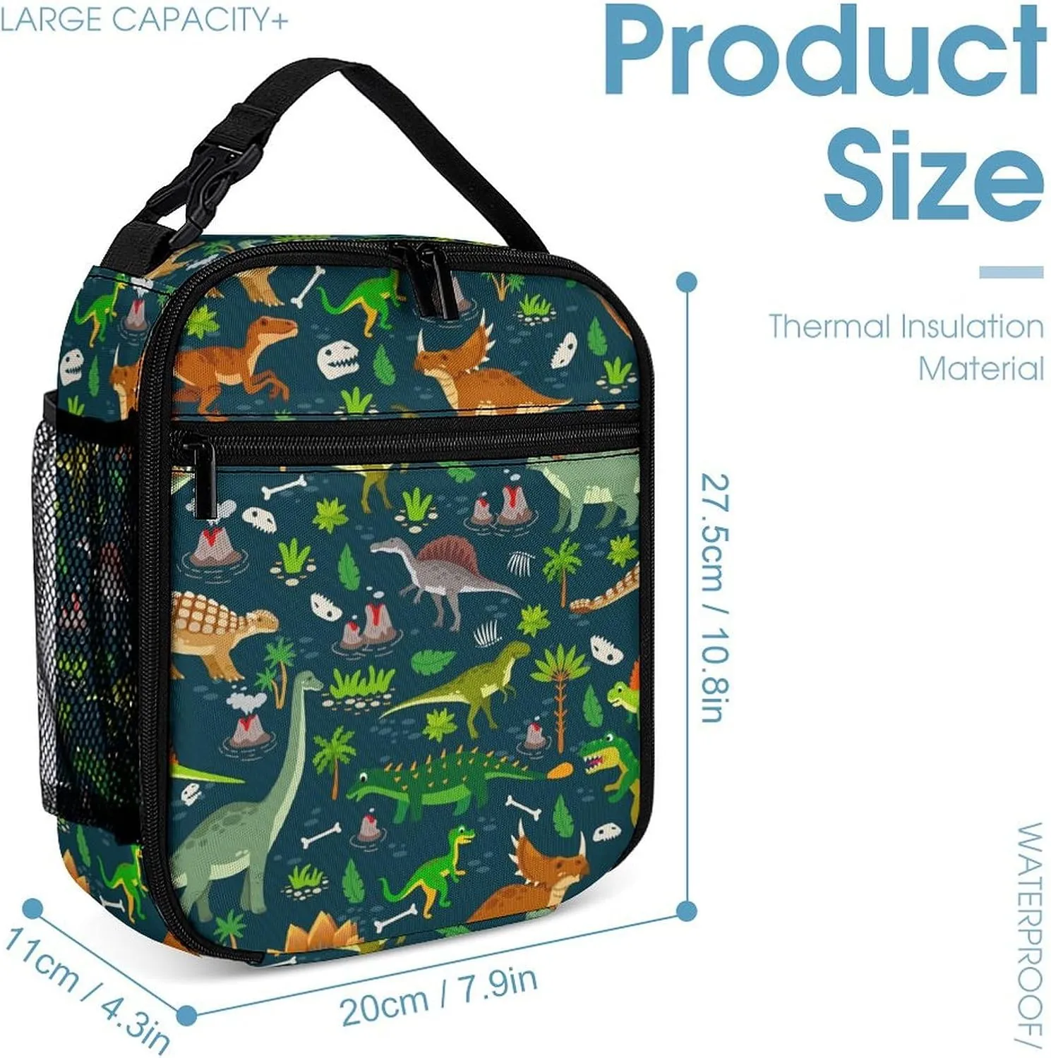 3pcs Cartoon Dinosaur Backpack Set, Multi-functional Laptop Bag 17in Water Resistant Travel Daypack, Large Capacity Double Shoulder Backpack With Lunch Bag (Cartoon Dinosaur
