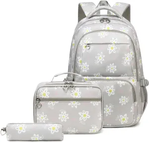3Pcs Daisy Backpack for Girls with Lunch Box Kids School Bag with Lunch Bag Bookbag for Elementary School