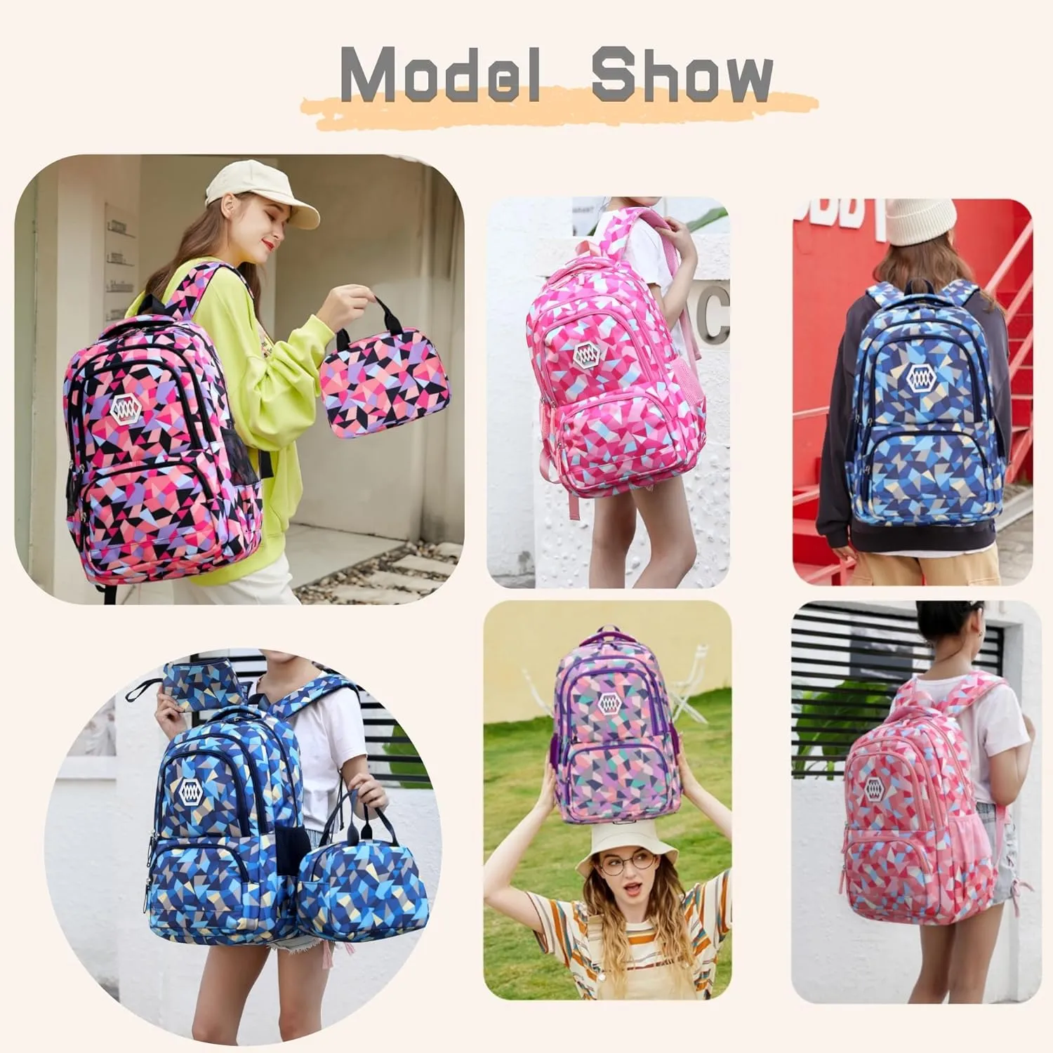 3Pcs Geometric Print Boys Backpack and Lunchbox Set for School Kids, Capacity School Backpack for Boys Elementary School