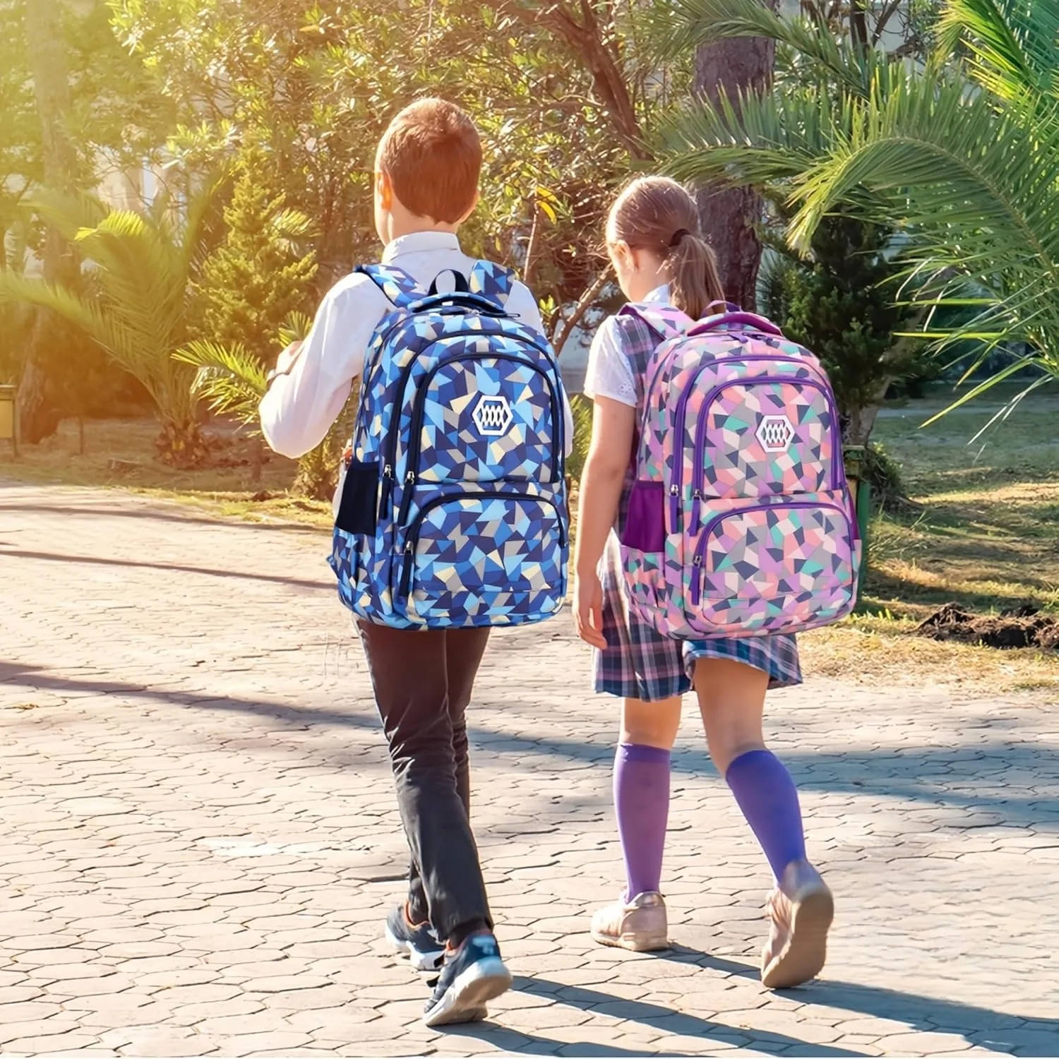3Pcs Geometric Print Boys Backpack and Lunchbox Set for School Kids, Capacity School Backpack for Boys Elementary School