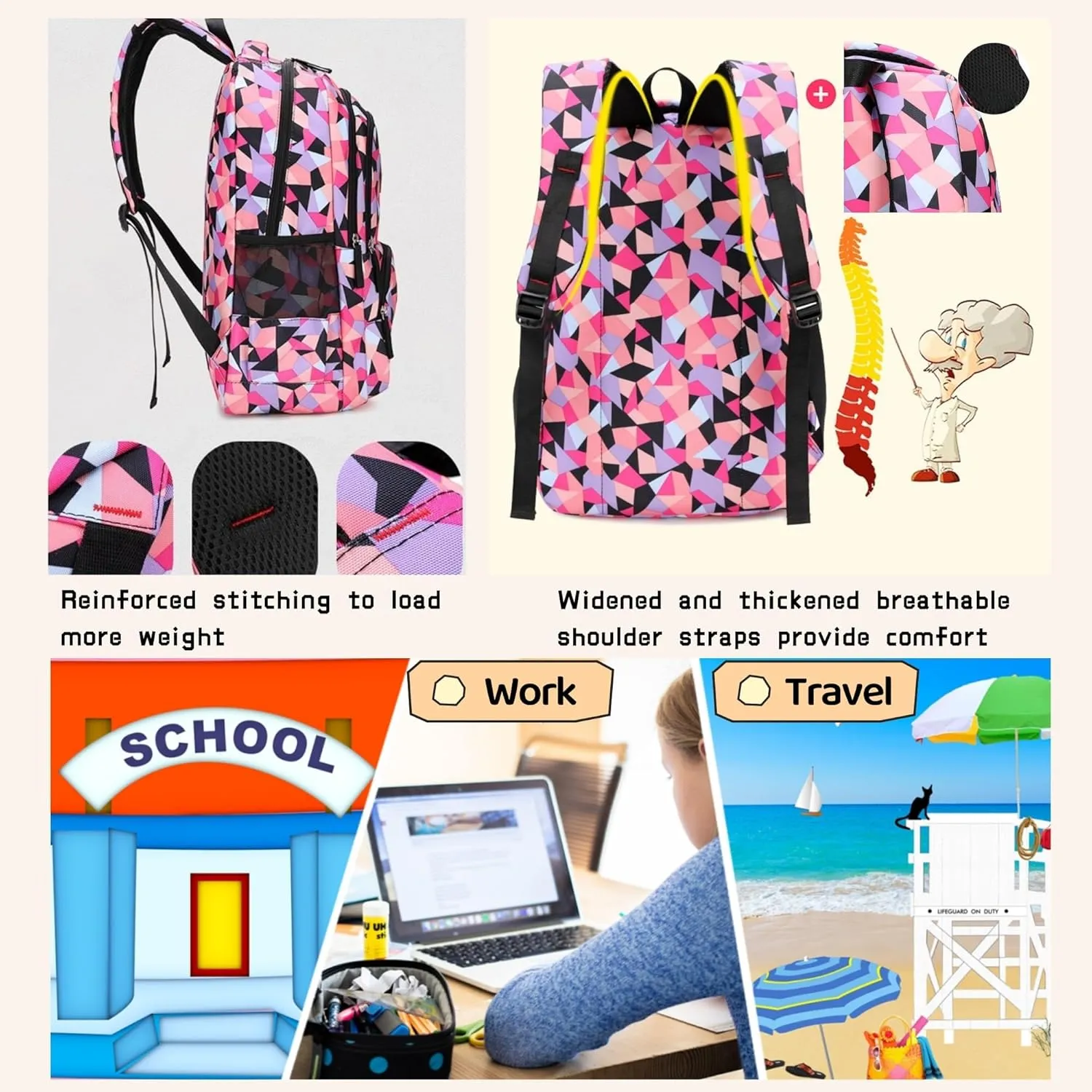 3Pcs Geometric Print Boys Backpack and Lunchbox Set for School Kids, Capacity School Backpack for Boys Elementary School