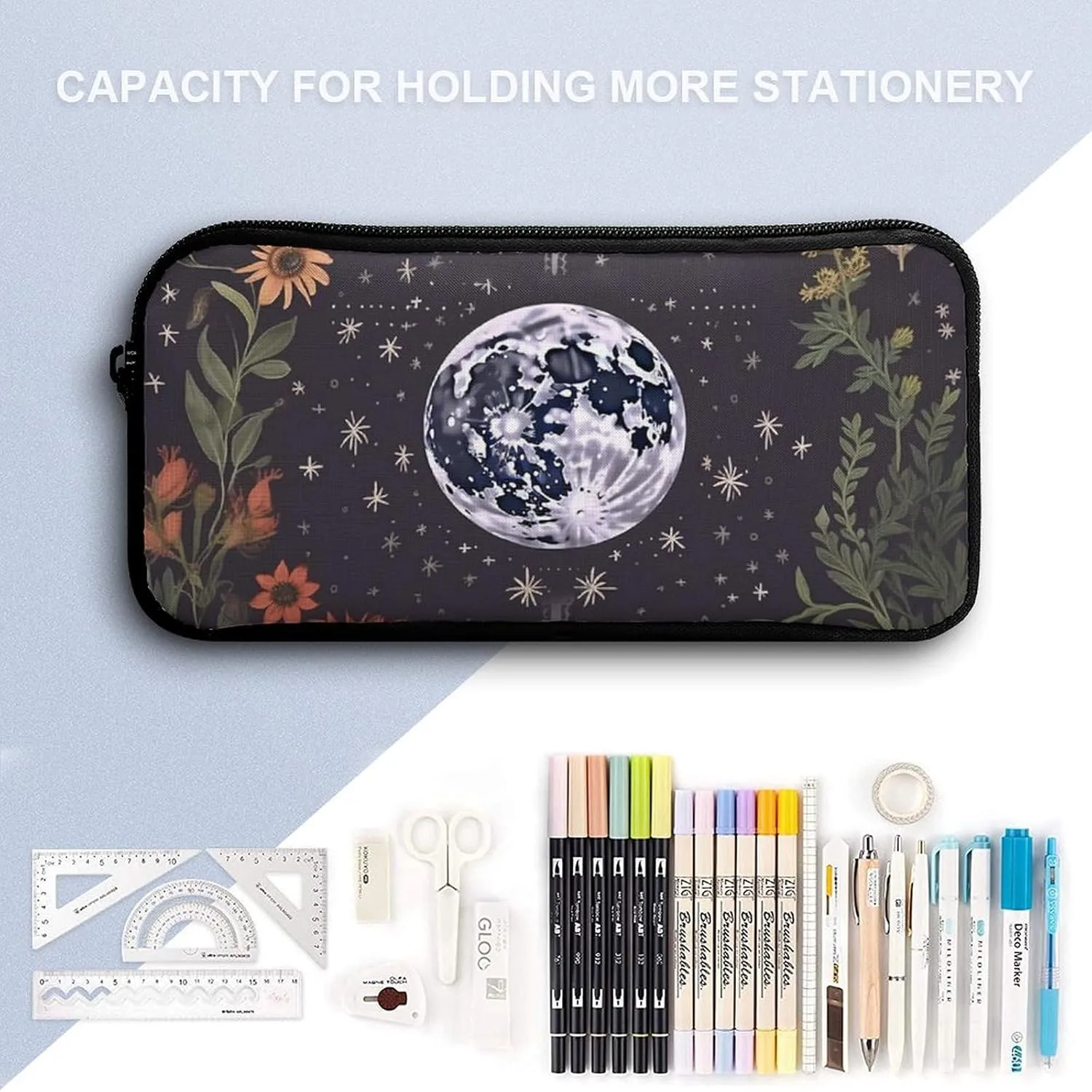 3PCS Nature Moon Phase Backpack Set, 17 Inch Backpack with Portable Lunch Bag And Pencil Case for Work/Picnic/Travel