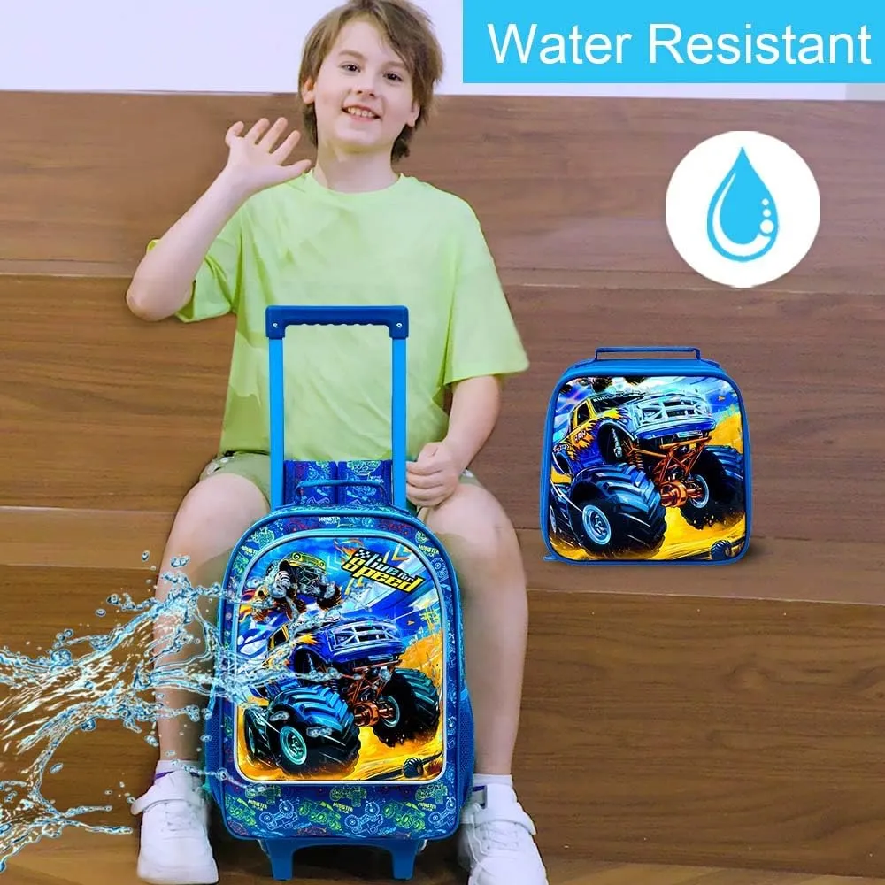 3PCS Rolling Backpack for Girls and Boys， Kids Unicorn Dinosaur Wheeled Bookbag