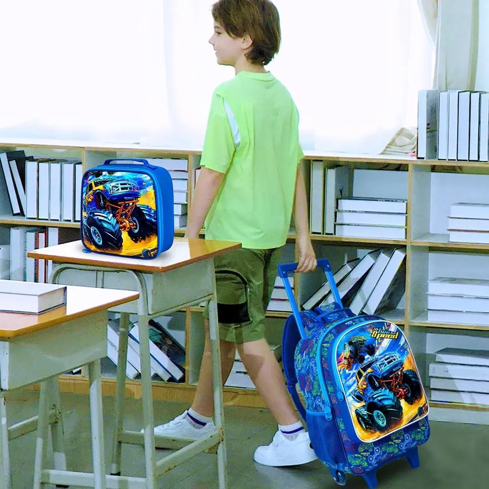 3PCS Rolling Backpack for Girls and Boys， Kids Unicorn Dinosaur Wheeled Bookbag