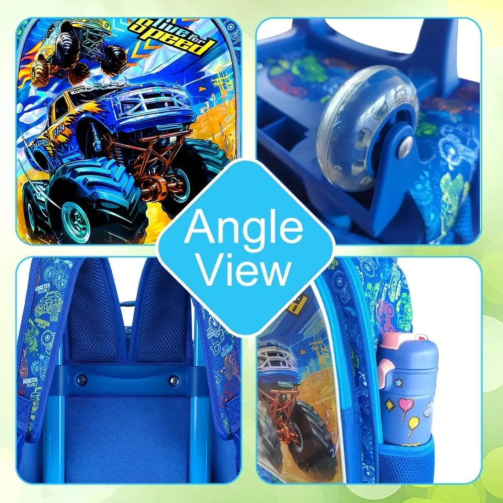 3PCS Rolling Backpack for Girls and Boys， Kids Unicorn Dinosaur Wheeled Bookbag