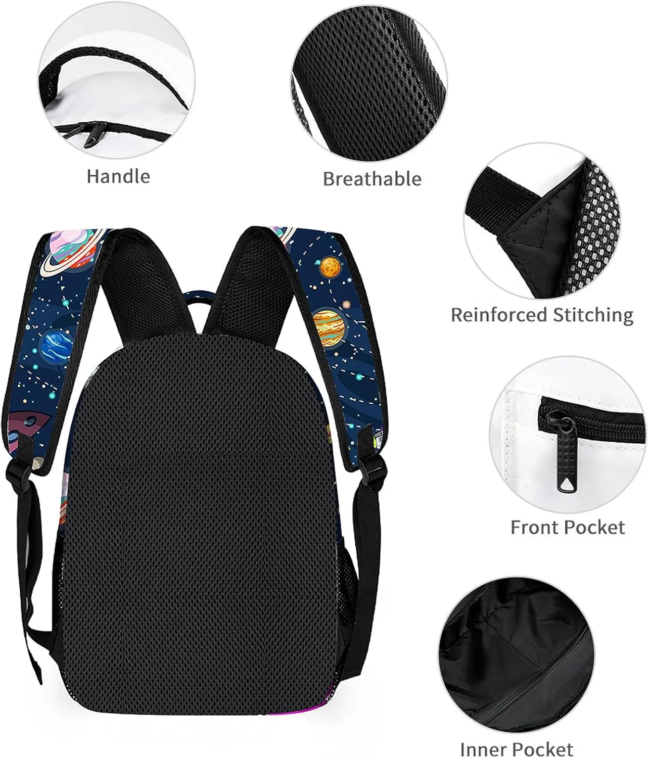 3pcs Space Galaxy Backpack Set, Multi-functional Laptop Bag 17in Water Resistant Travel Daypack, Large Capacity Double Shoulder Backpack With Lunch Bag (Space Galaxy