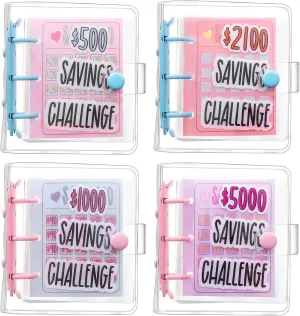 4 Pcs 1000 Dollar Saving Challenge Money Savings Binder Book $500 $2100 $5000 Reusable with Portable Stickers Cash Envelopes for Budgeting Planner School Class Prize Gifts