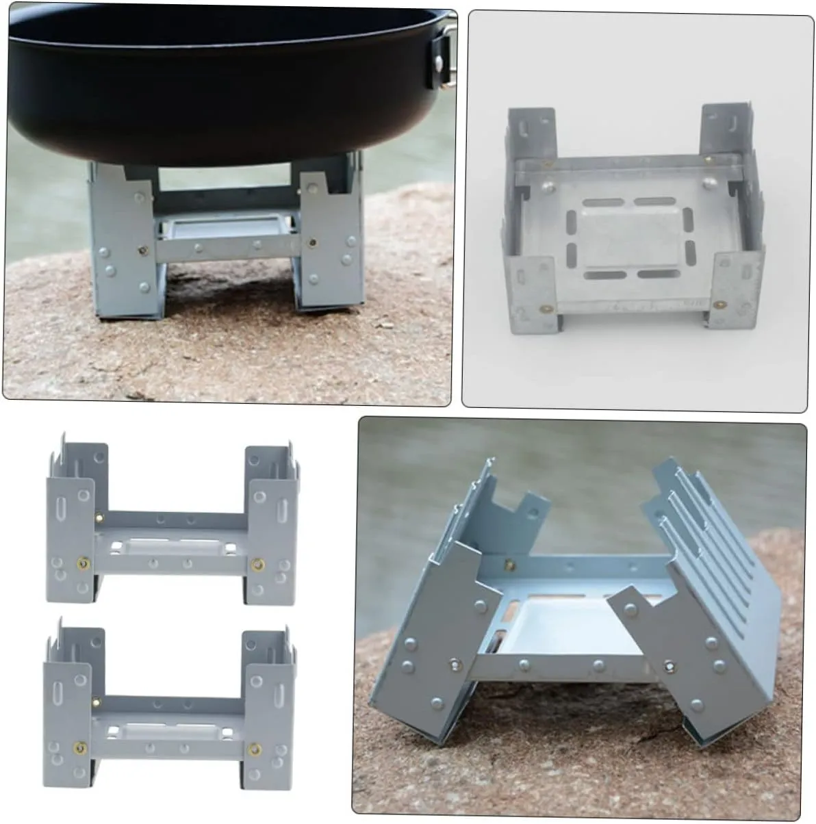 4 Pcs Foldable Wood Burning Camp Stove Folding Mini Backpacstove Cookware Camping Stove/Sier*3Pcs/9.8 * 7.5Cm*3Pcs