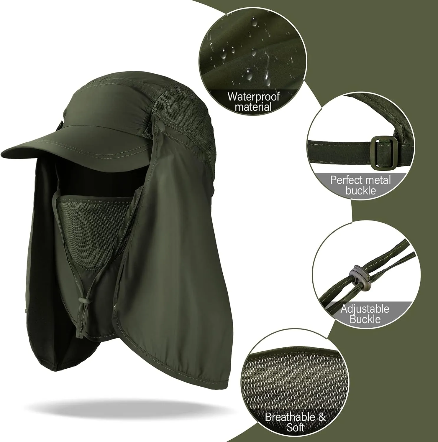 4 Set Sun Hat Fishing Hats UPF 50  Outdoor Hiking Hat UV Sun Protection Hat with Neck Flap Face Mask and 4 Pack Arm Sleeves