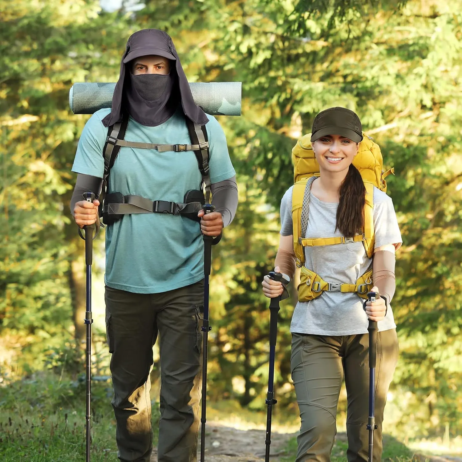 4 Set Sun Hat Fishing Hats UPF 50  Outdoor Hiking Hat UV Sun Protection Hat with Neck Flap Face Mask and 4 Pack Arm Sleeves