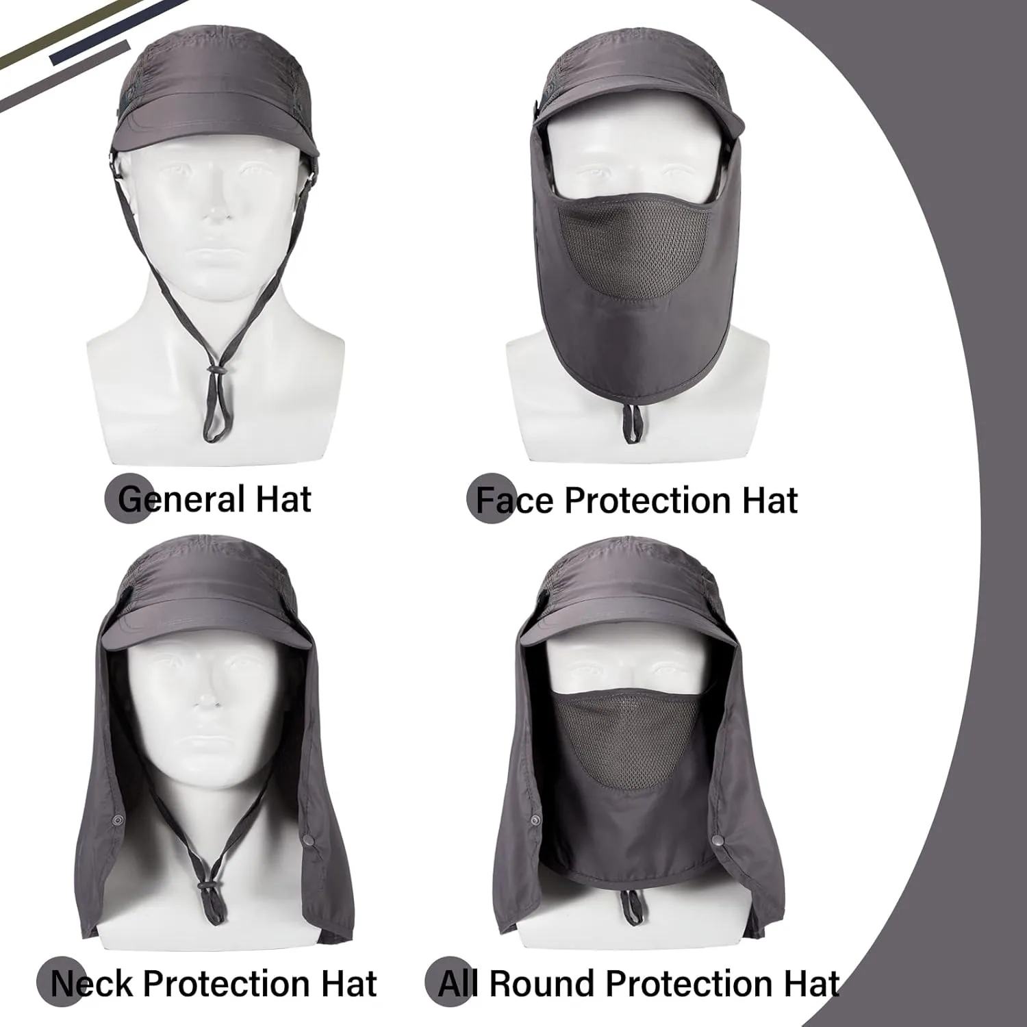 4 Set Sun Hat Fishing Hats UPF 50  Outdoor Hiking Hat UV Sun Protection Hat with Neck Flap Face Mask and 4 Pack Arm Sleeves