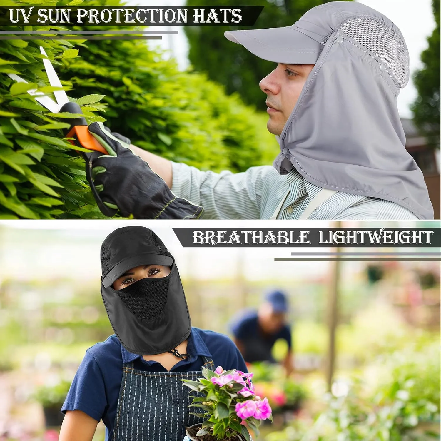 4 Set Sun Hat Fishing Hats UPF 50  Outdoor Hiking Hat UV Sun Protection Hat with Neck Flap Face Mask and 4 Pack Arm Sleeves