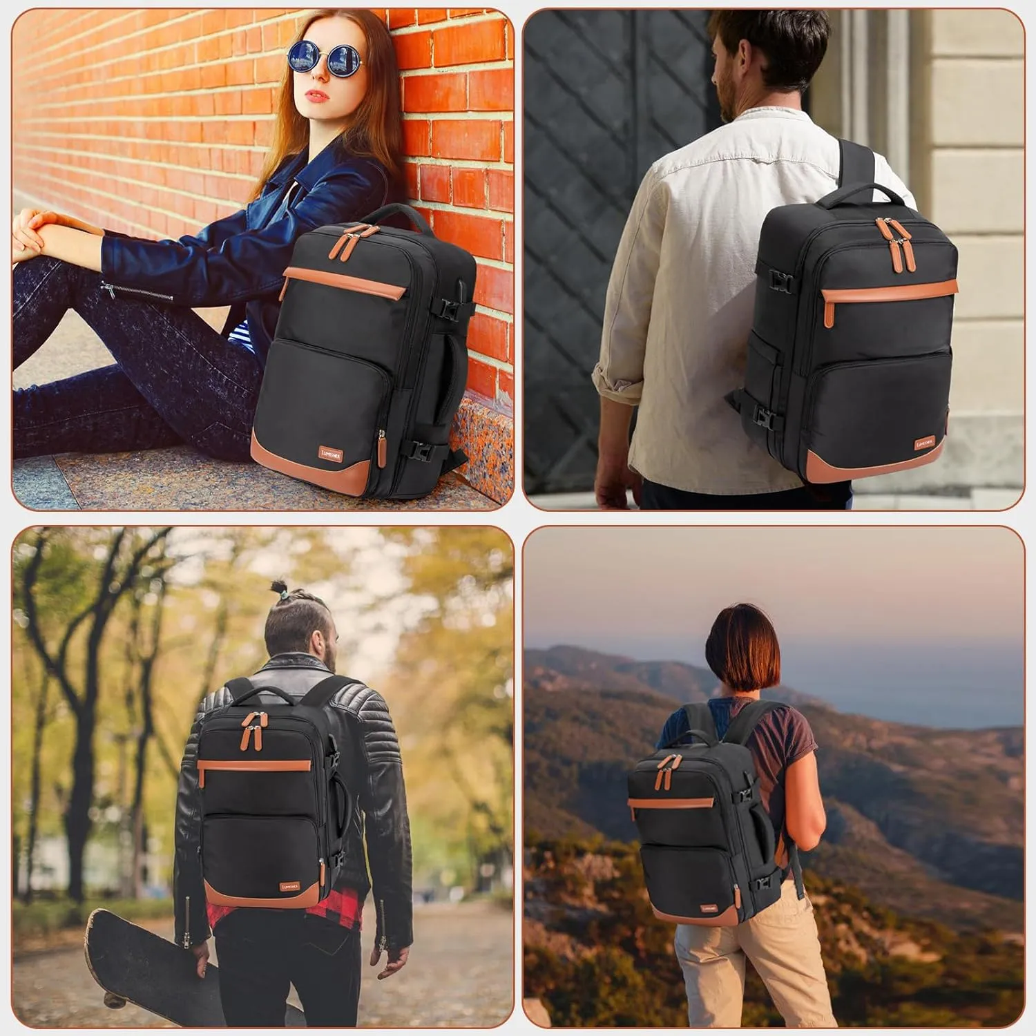 40L Travel Backpack with USB Charging Port, Water-Resistant Carry On Backpack for Men Women, Business Laptop Backpack for Men & Women, Trips & Commutes, Fits 15.6/17.3 Inch Laptop (Black)