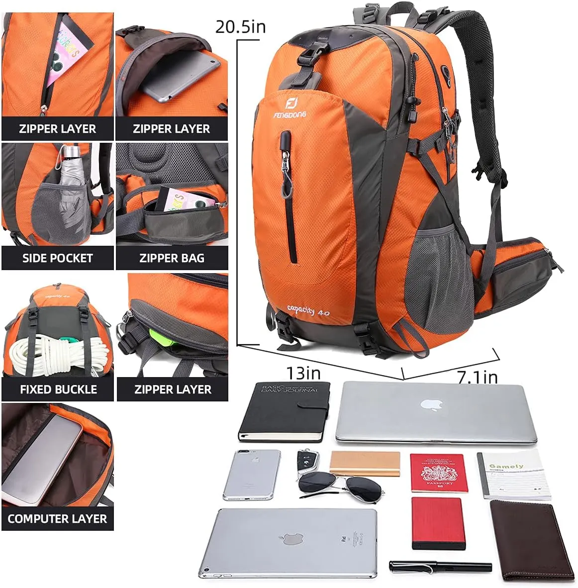 40L Waterproof Lightweight Hiking,Camping,Travel Backpack for Men Women